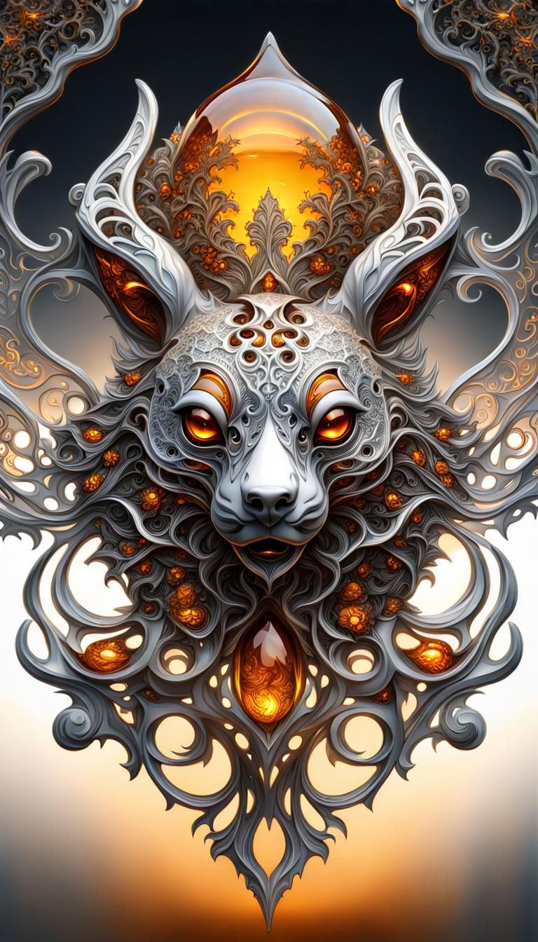 Art Nouveau Spirit Animal in Porcelain and Lace