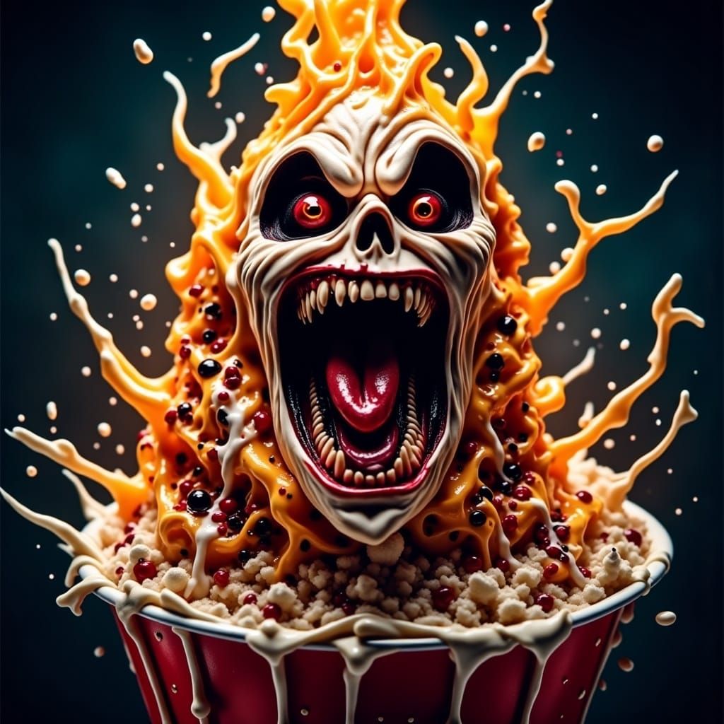 Screaming Halloween Ice Cream Falling: Surreal Image