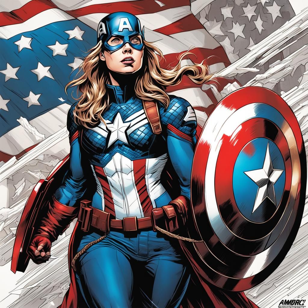 Elizabeth Olsen as Captain America Comic Art