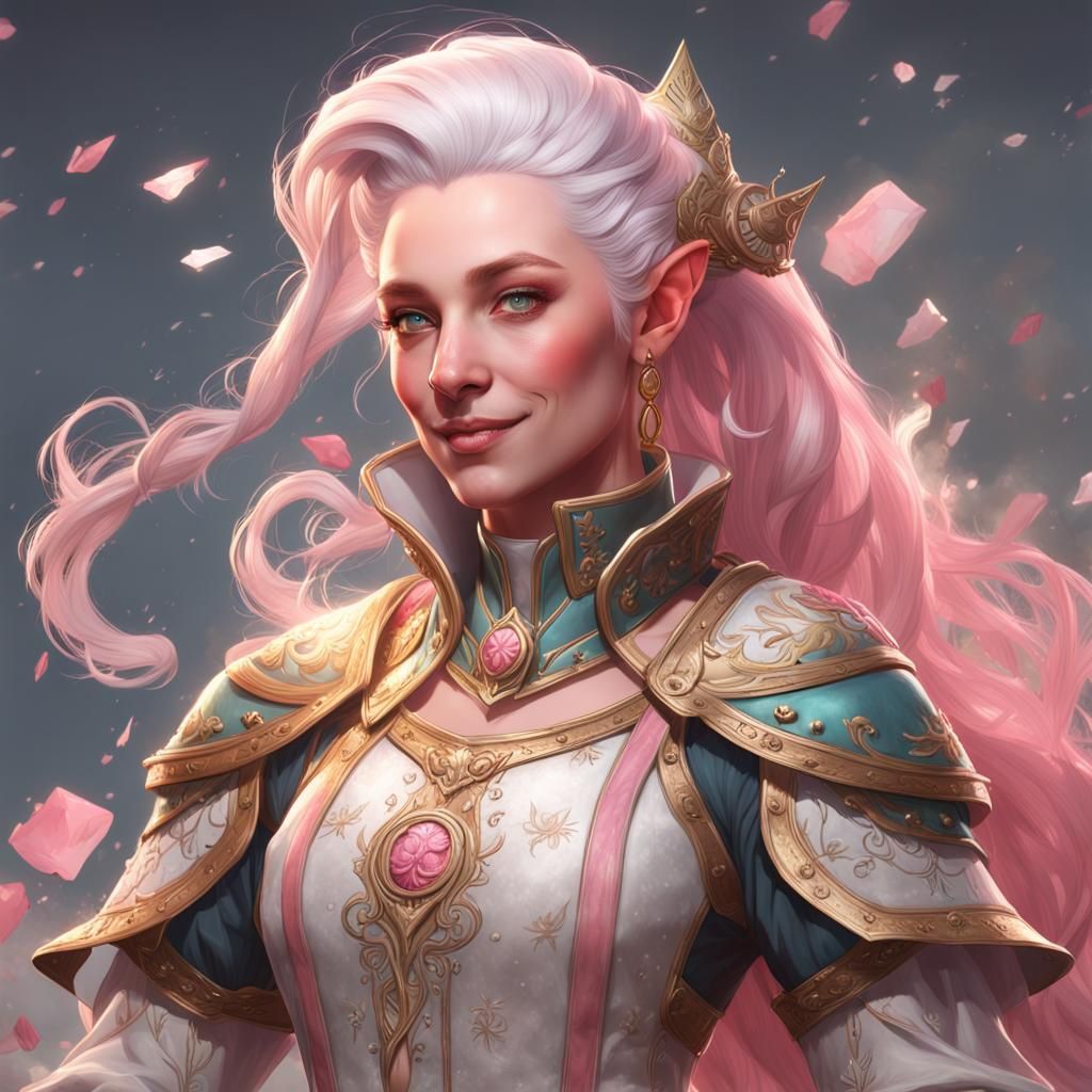 Half-Elf Cleric Portrait in Art Nouveau Style