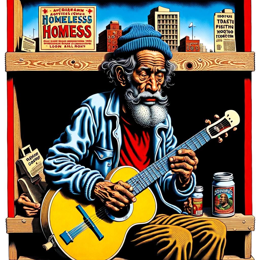 Street Musician in Robert Crumb Comic Art Style