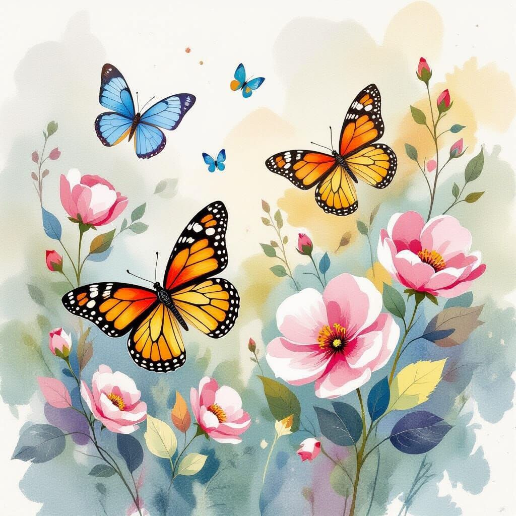 Vibrant Butterflies in Impressionistic Watercolour Style
