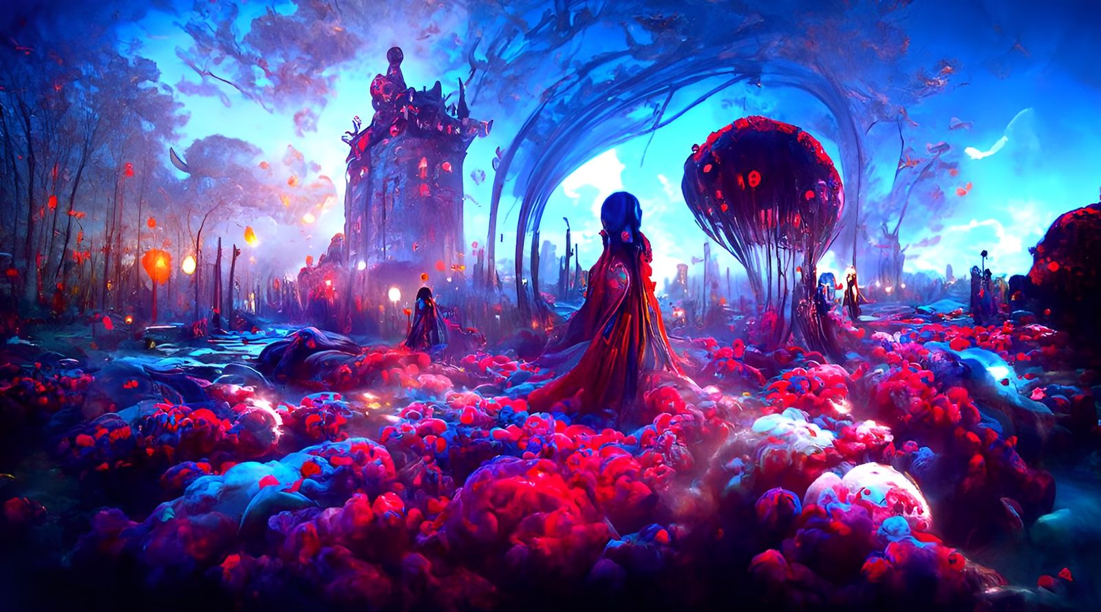 Vivid Azure Dreamscape in Romantic Gothic Style