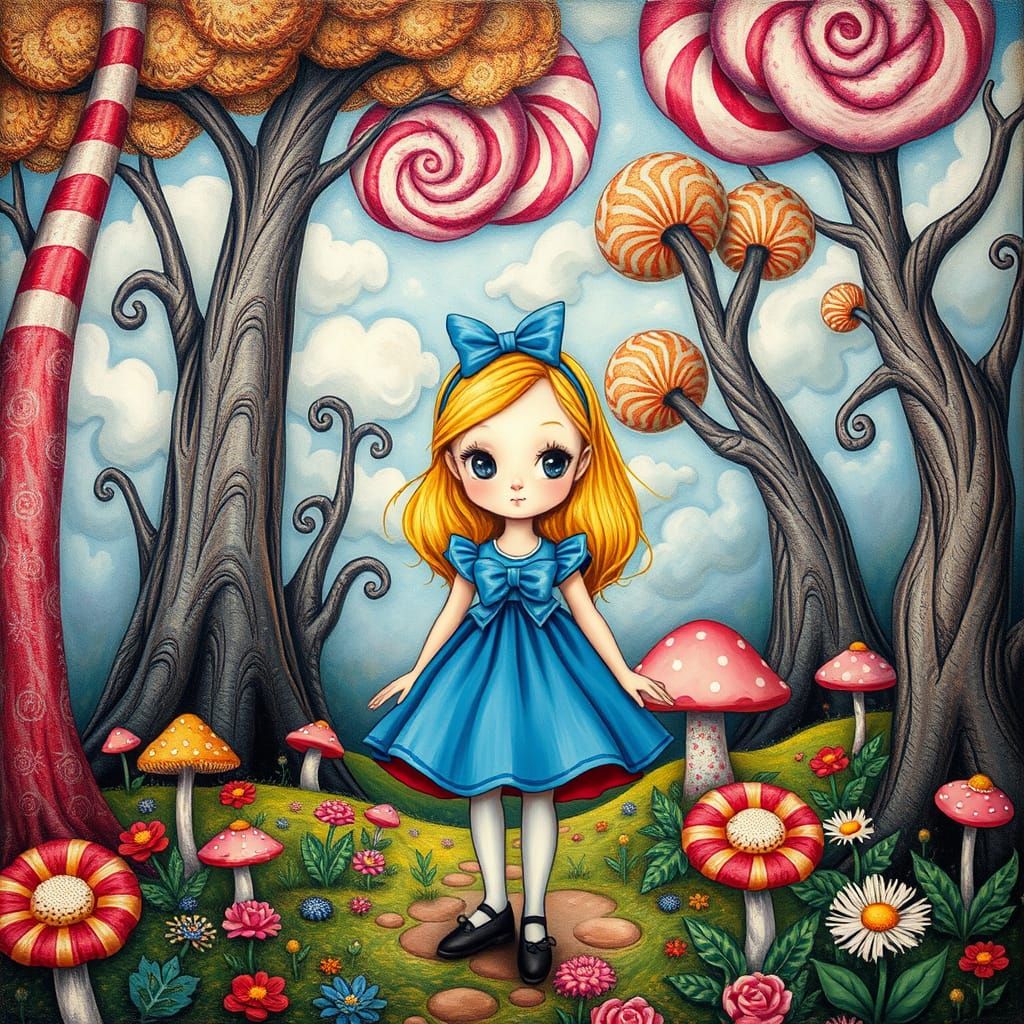 Whimsical Wonderland Girl in Bright Blue Dress