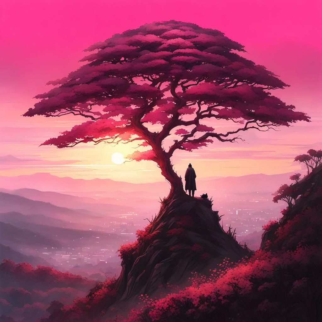 Mystical Pink Jungle Tree Sunset