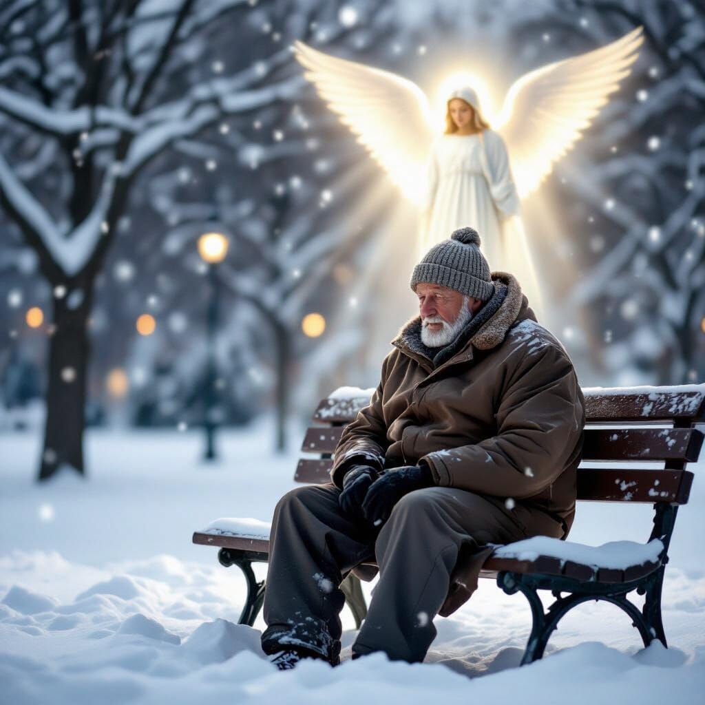 Old Man in Blizzard Receives Divine Light