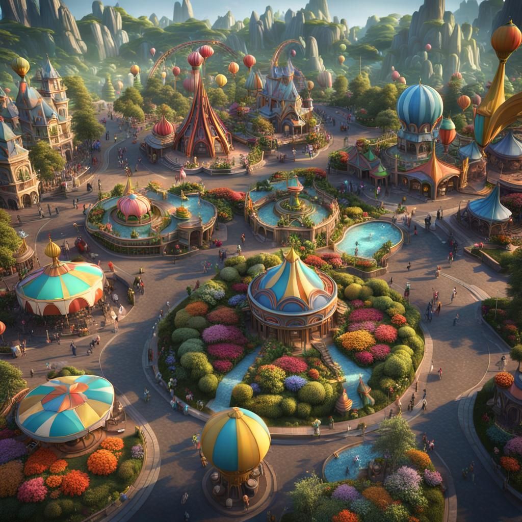 Utopian City Park: Detailed Matte Painting