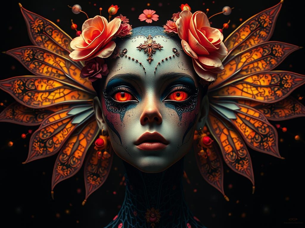 Sentient Nightmare Floral Wings in Brutalist Megafloral Styl...