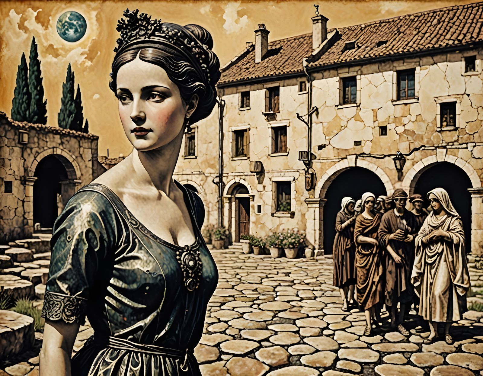 Venus Reborn Oil Painting in Cyber Stipple Style