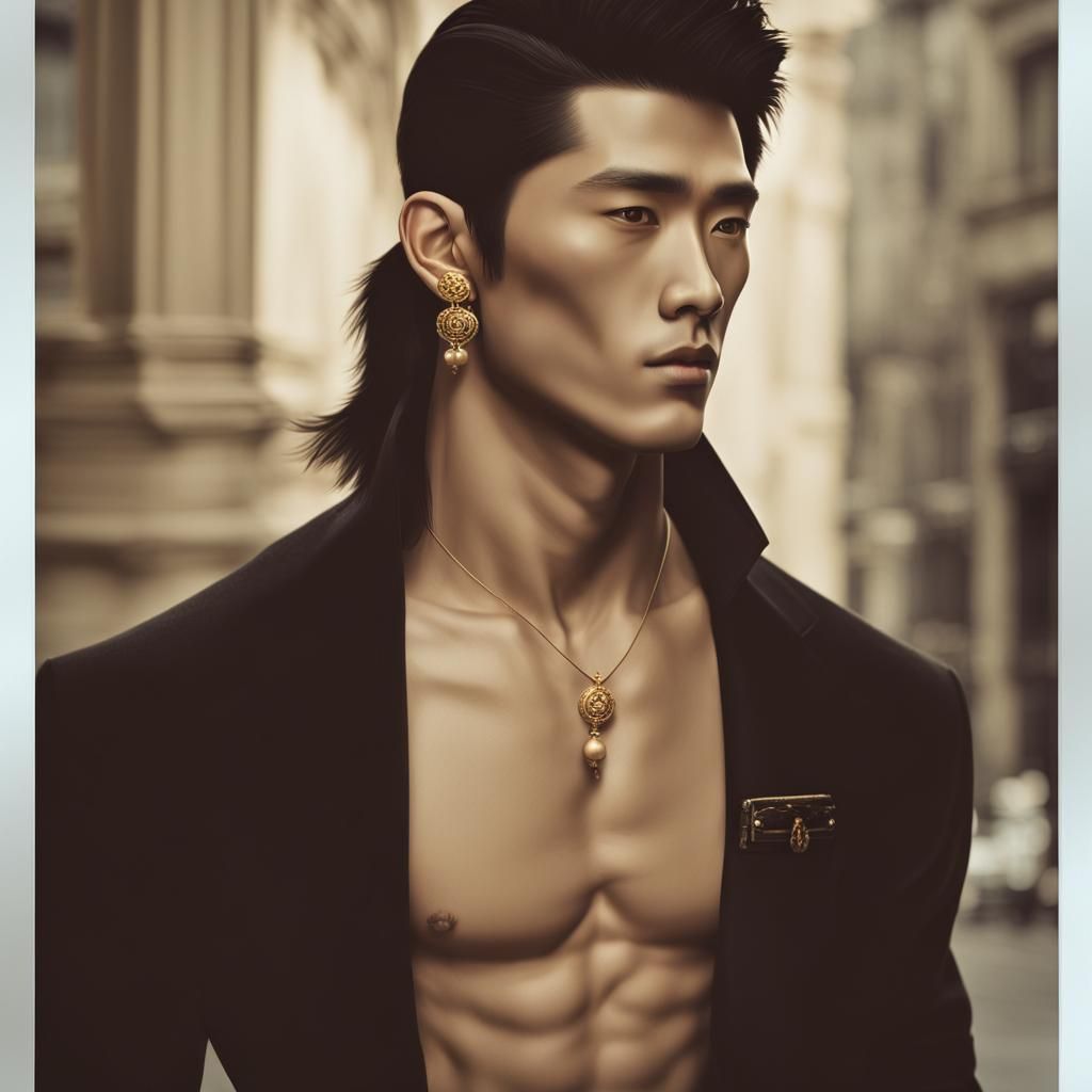 Manchu Asian Male :
six feet tall, high cheekbones, model good looks, symmetrical face and body, fit and muscular, yet ...