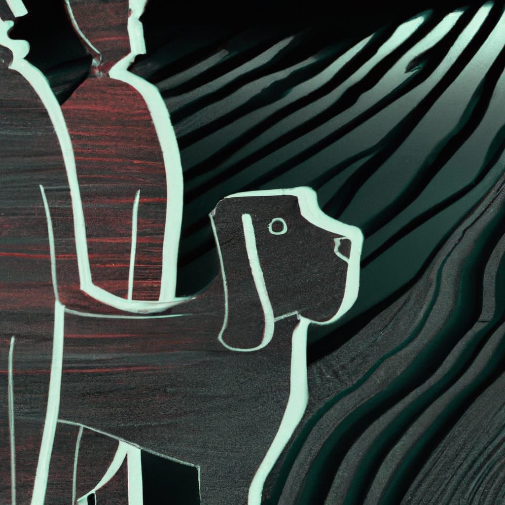 Man and Dog in Nordic Landscape Woodcut Print