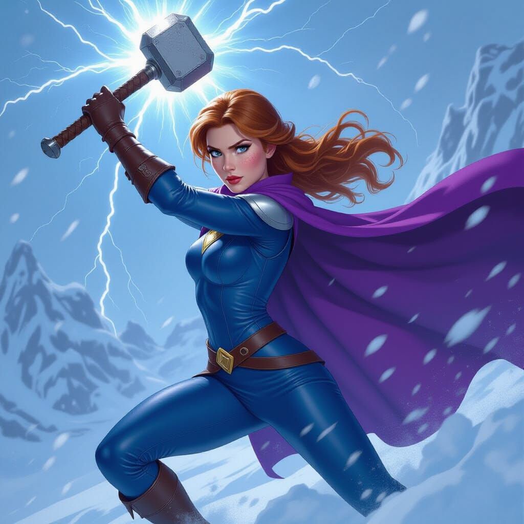 Princess Anna Wields Mjolnir in Frank Frazetta Style