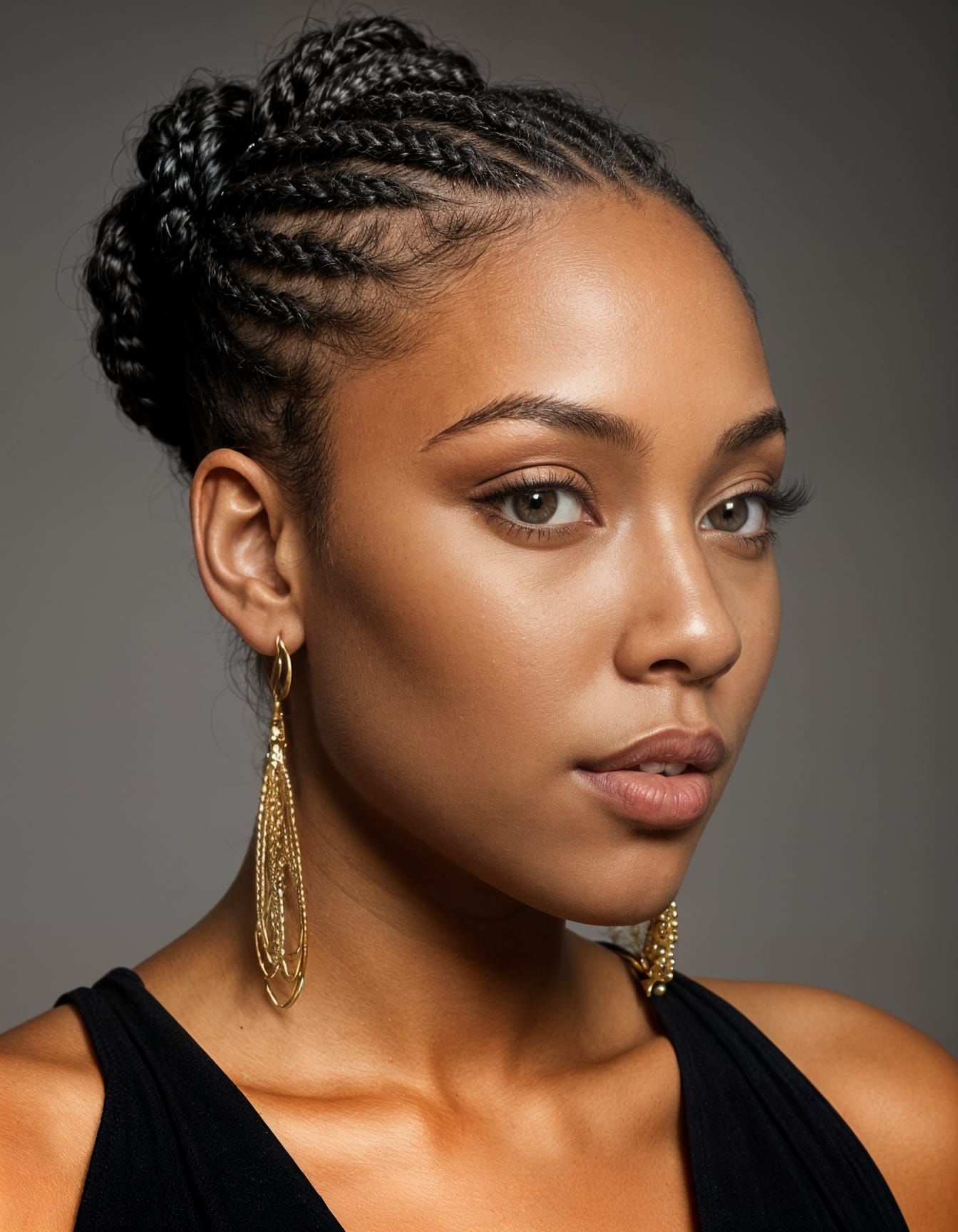 High-Contrast Portrait of Black Woman with Braided Hair