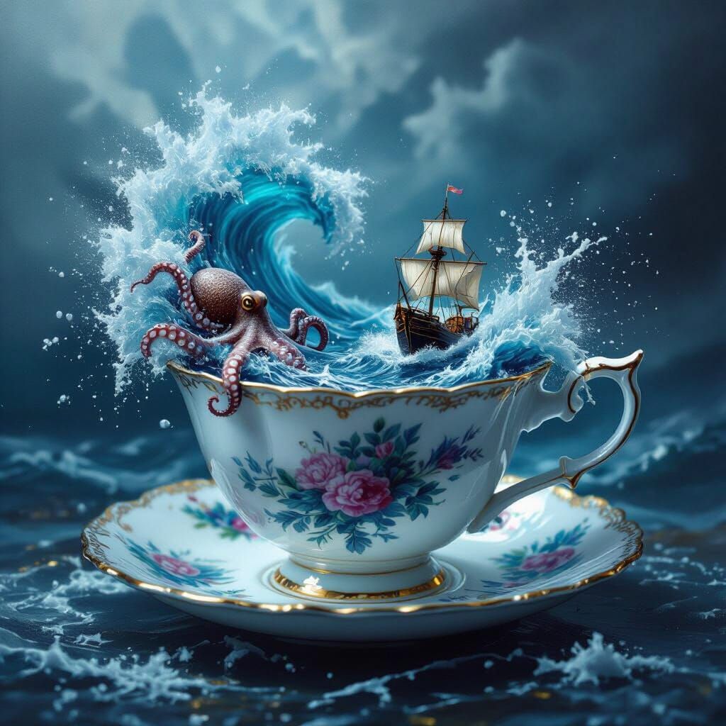 Miniature Stormy Seascapes in a Teacup: Octopus vs. Ship