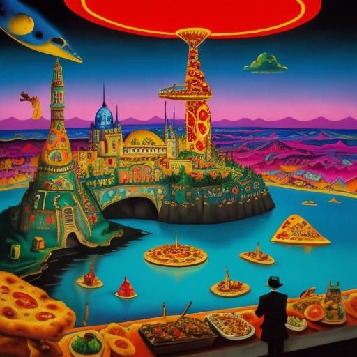 Surreal Pizza Landscape in Salvador Dali Style
