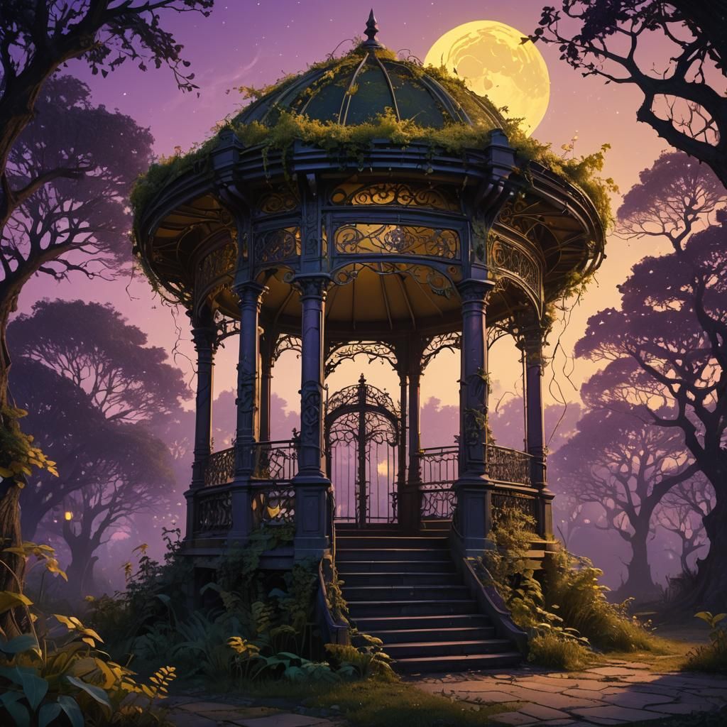 Eerie Abandoned Gazebo in Dark Fantasy Style