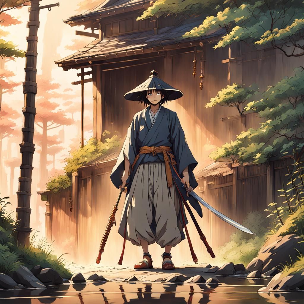 Fantasy Samurai Wizard in Anime Key Visual Style