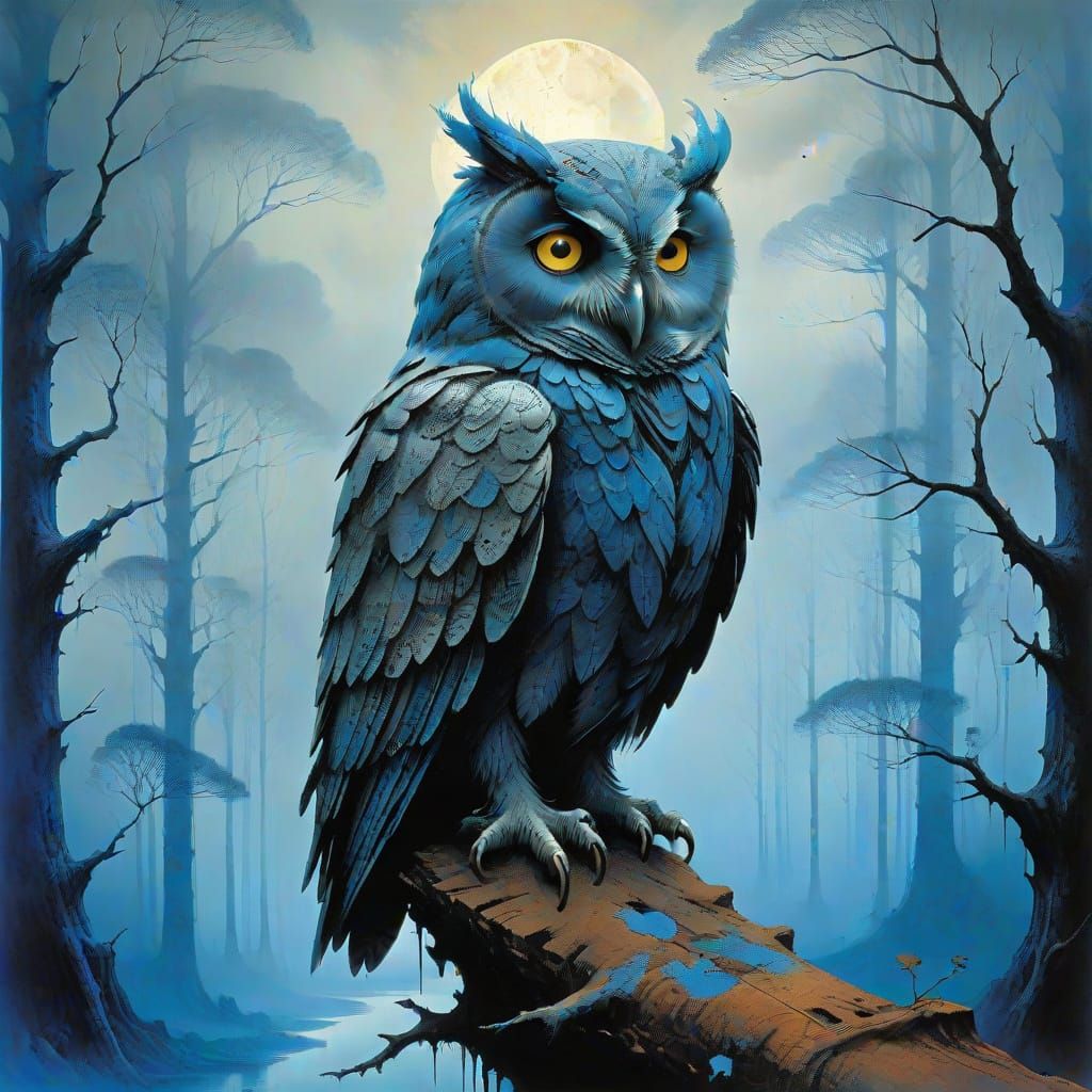 Owl, Blue Silver and silver on the edge of dreaming and real...