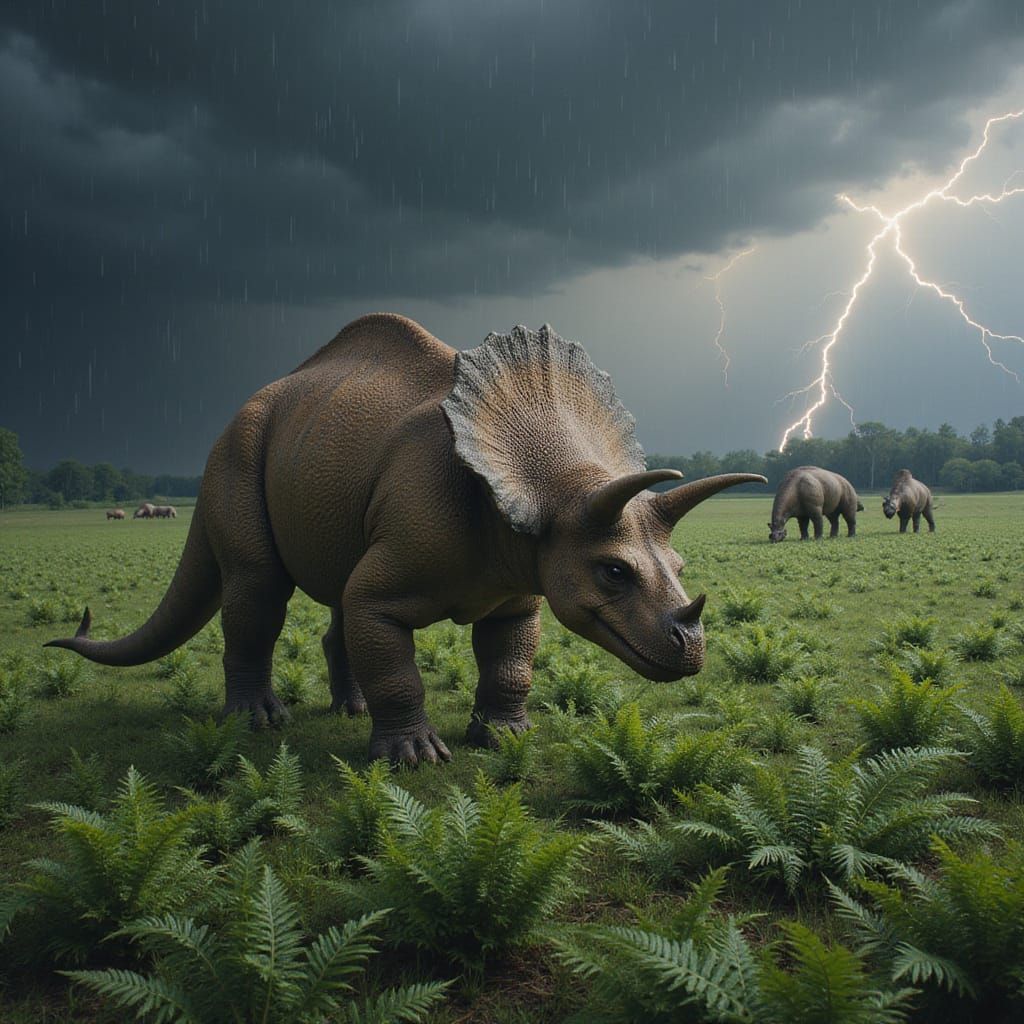 Triceratops on Fern Prairie in Cinematic Style