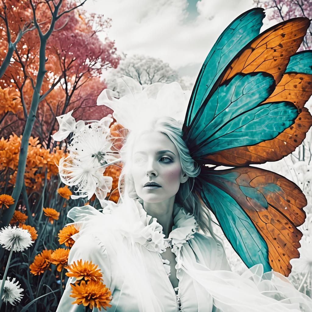 Ethereal Woman in Dandelion Dreamscape, Infrared Photography