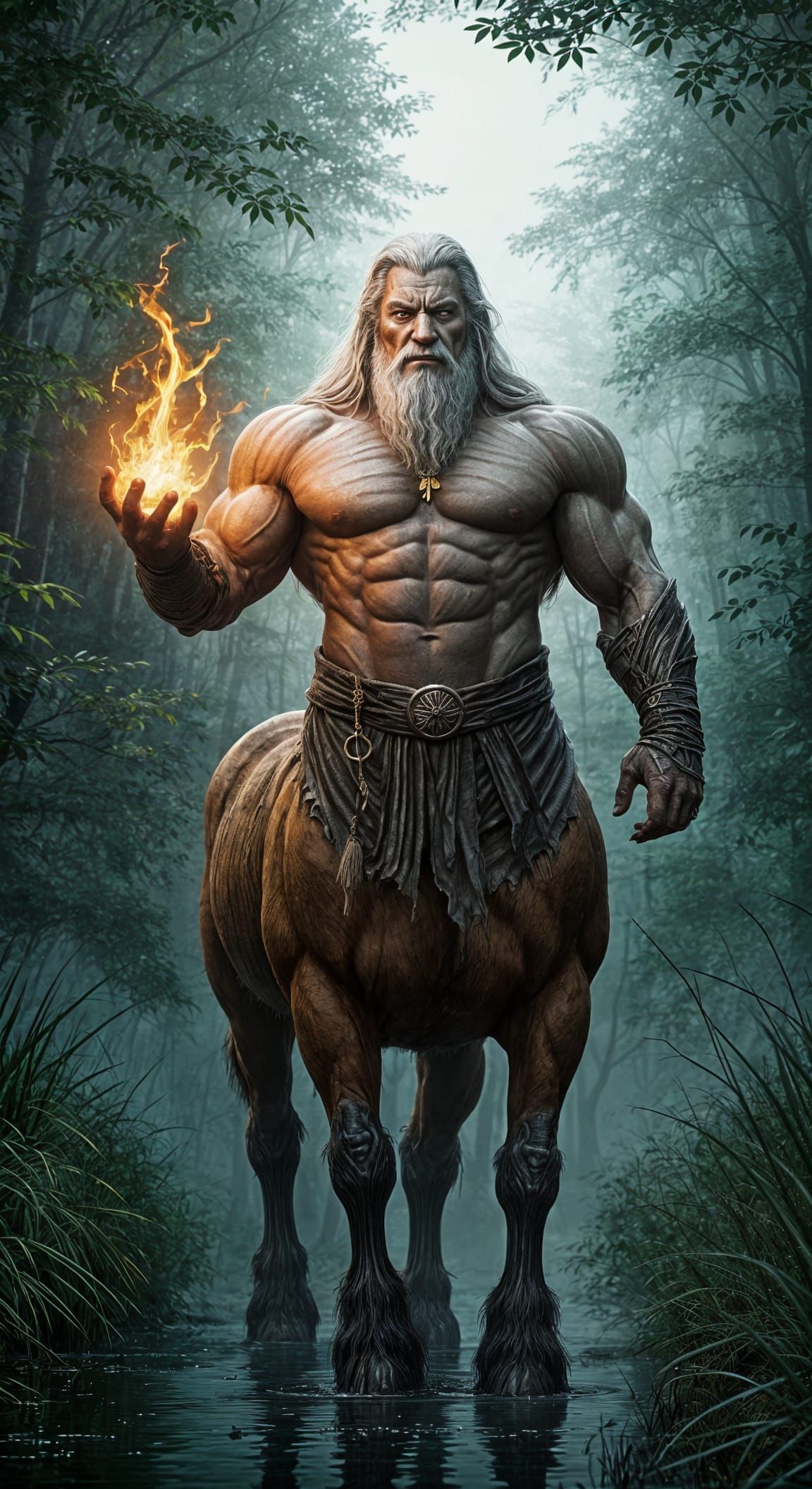 Hyperrealistic Centaur Warrior Wizard in Dank Marsh