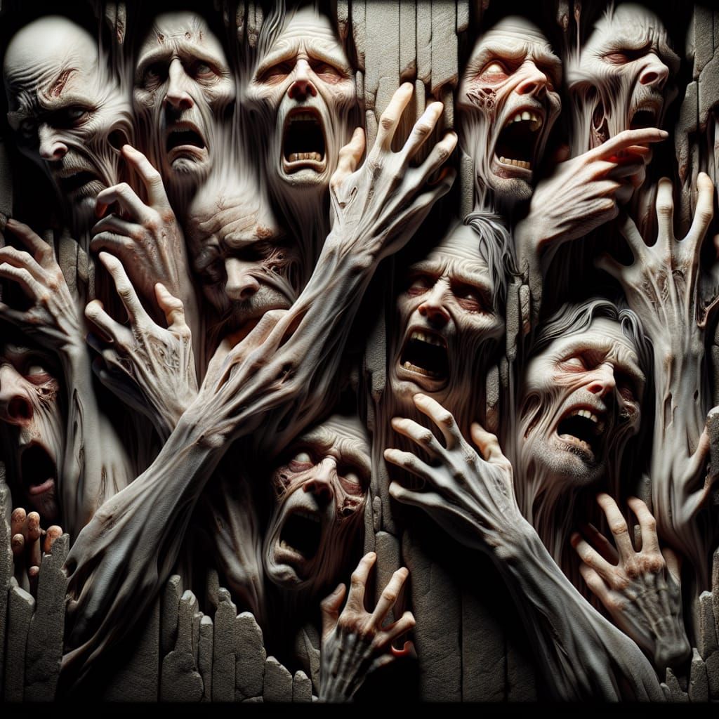 Eerie Ghostly Faces Emerge From Wall in Anguish