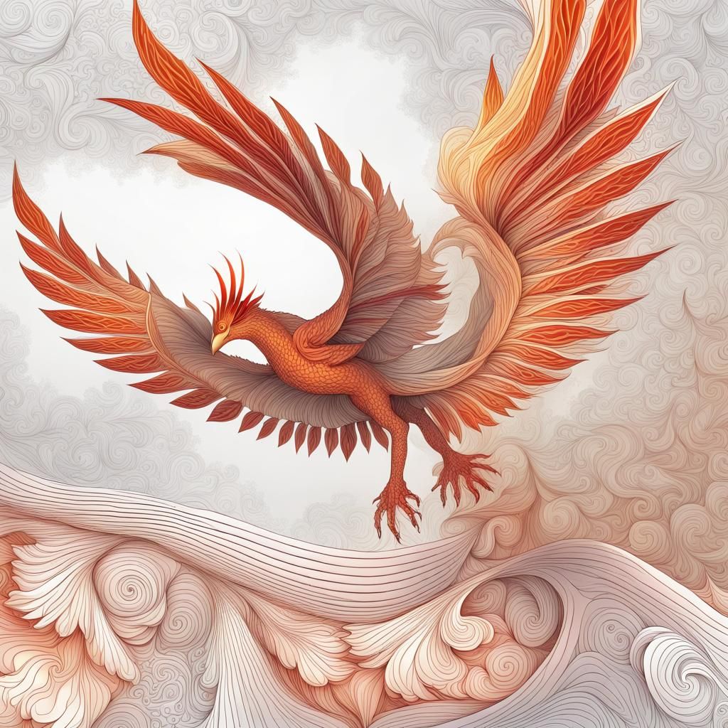 Phoenixes Fly in Utopian Sky: Abstract Vector Art