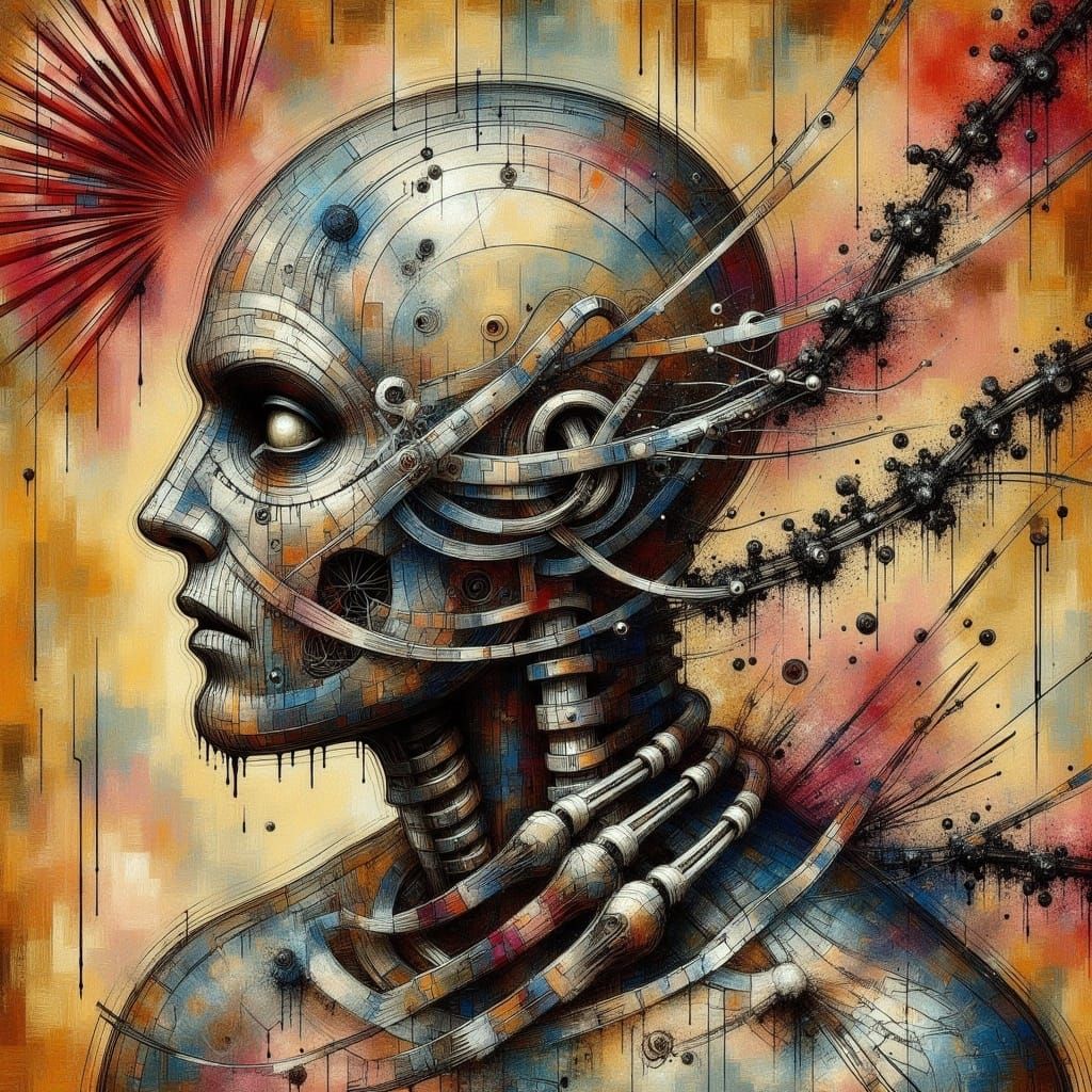 Surreal Nightmarish Portrait in Hyper-Realistic Cyberpunk Co...