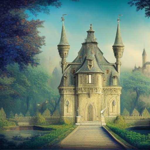 Fantasy Garden Gate with Distant Castle, 8K