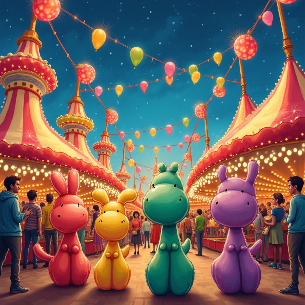 Colorful Balloon Animals at a Lively Fair