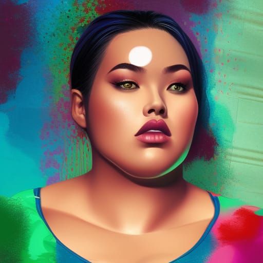 Hyperrealistic Plus Size Woman in Splash Art Style