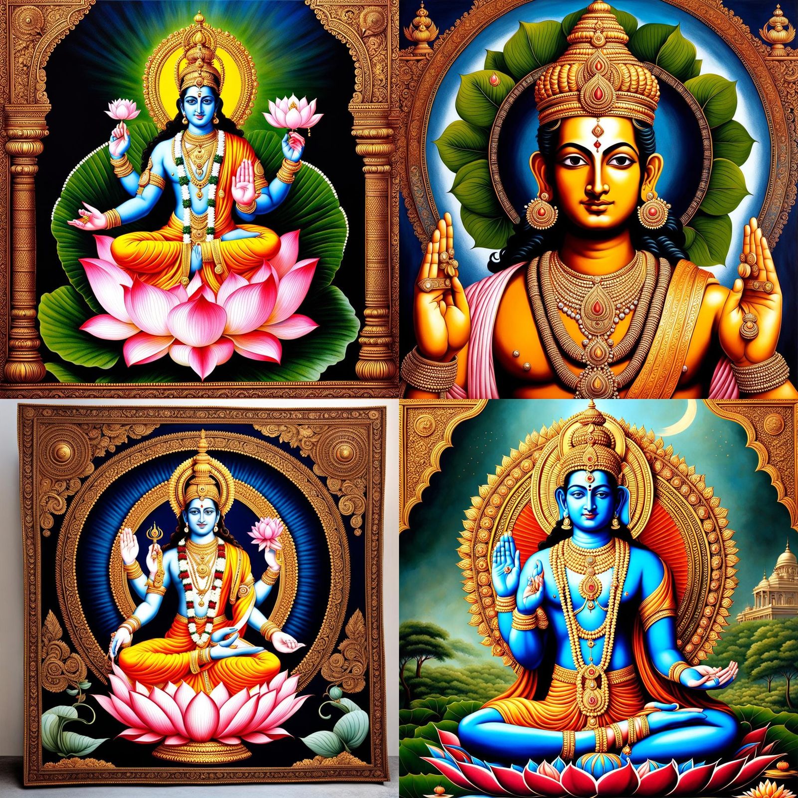 Hyperrealistic Portrait of Lord Vishnu with Symbols