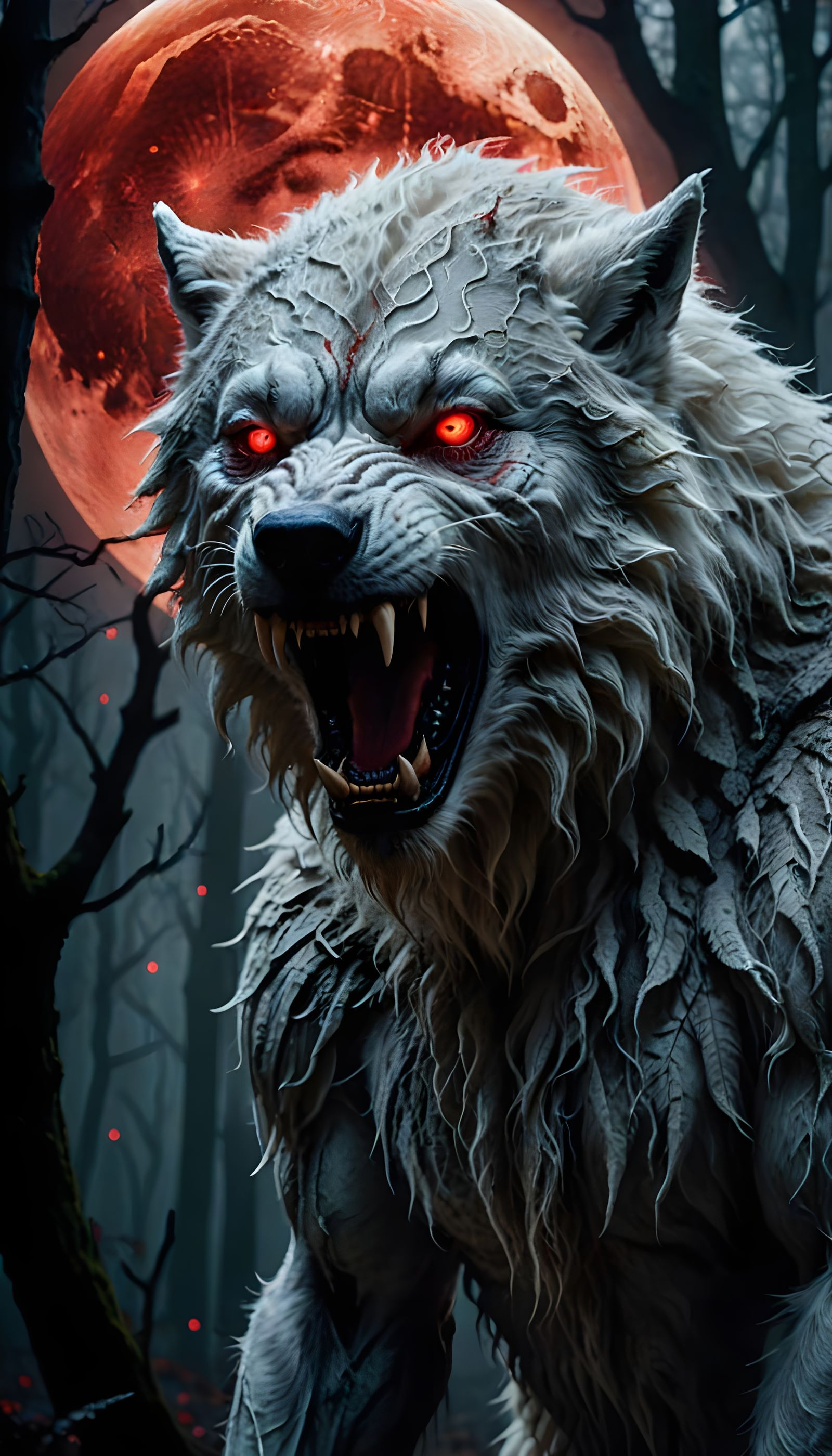 Supernatural Moonlit Werewolf in a Misty Forest