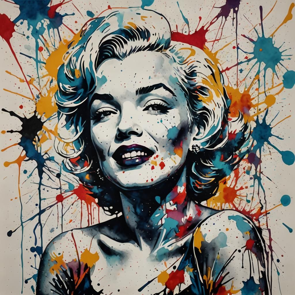 ABSTRACT EXPRESSIONISM WATER INK SPLASH ART Marilyn Monroe V...