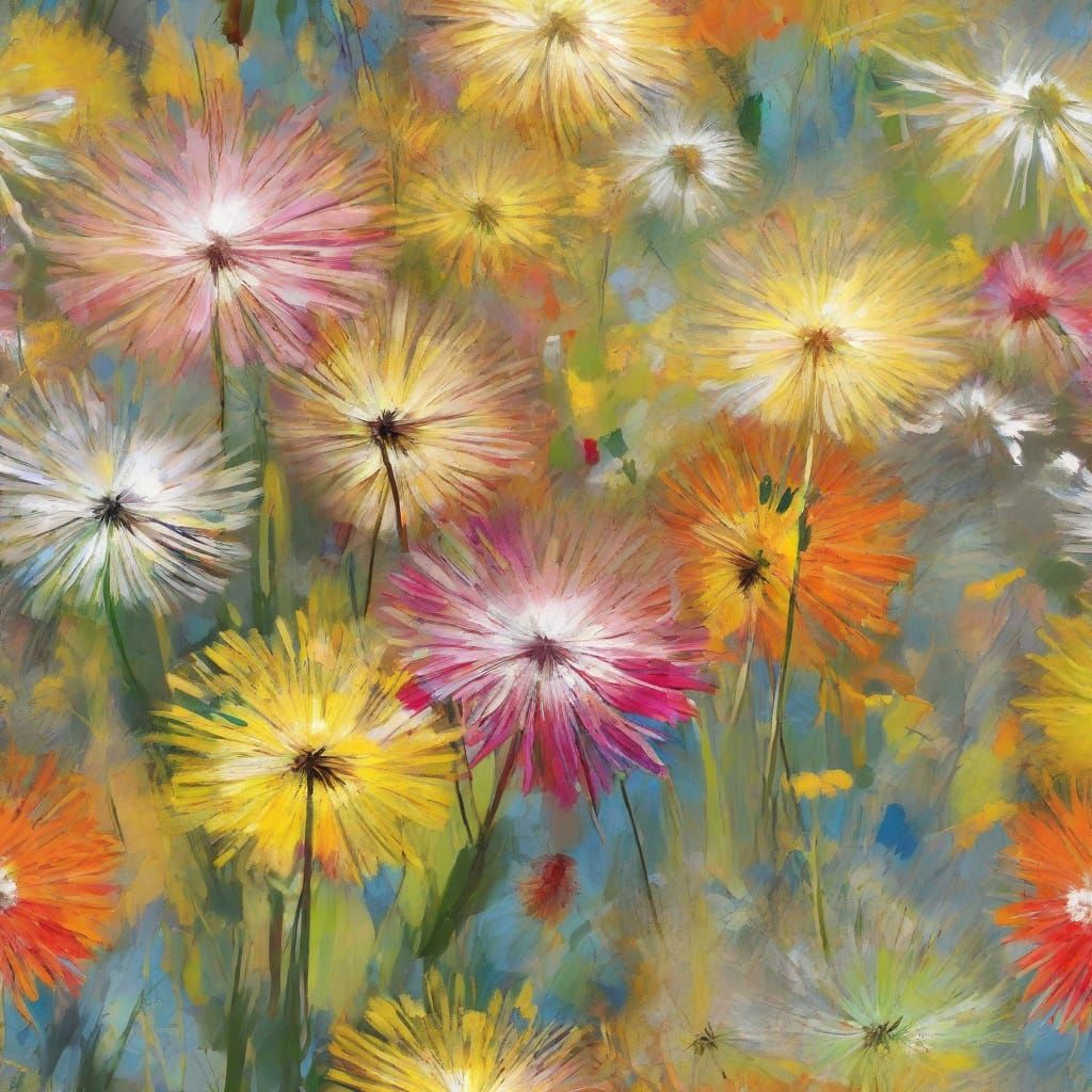 An explosion of pure euphoria captured in the vivid, kinetic style of Van Gogh, where a sun-drenched meadow bursts to li...