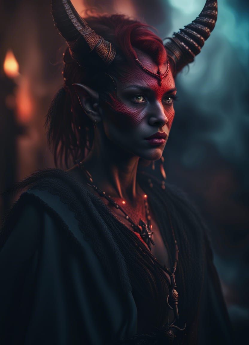 Cinematic Portrait of a Demon Tiefling Witch