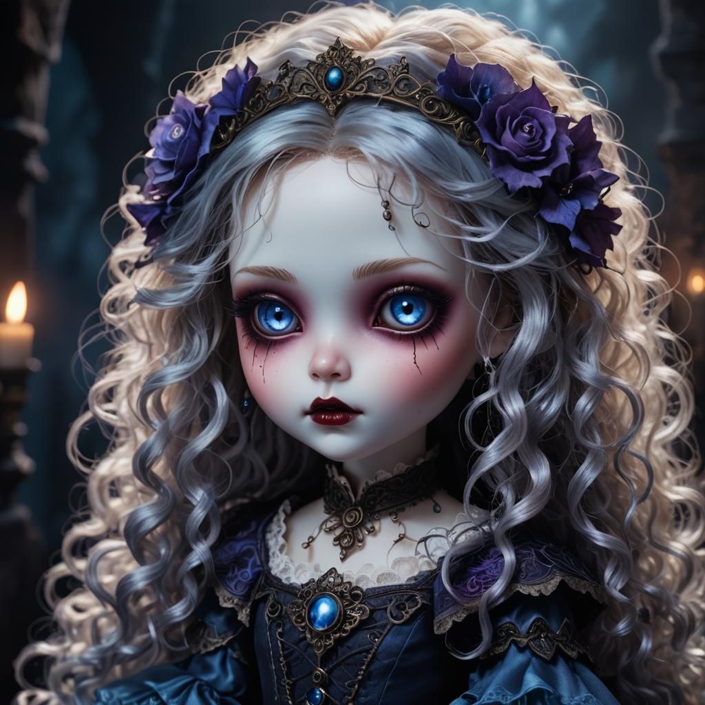 Chibi Vampiress Victorian Doll in Dark Fantasy Style