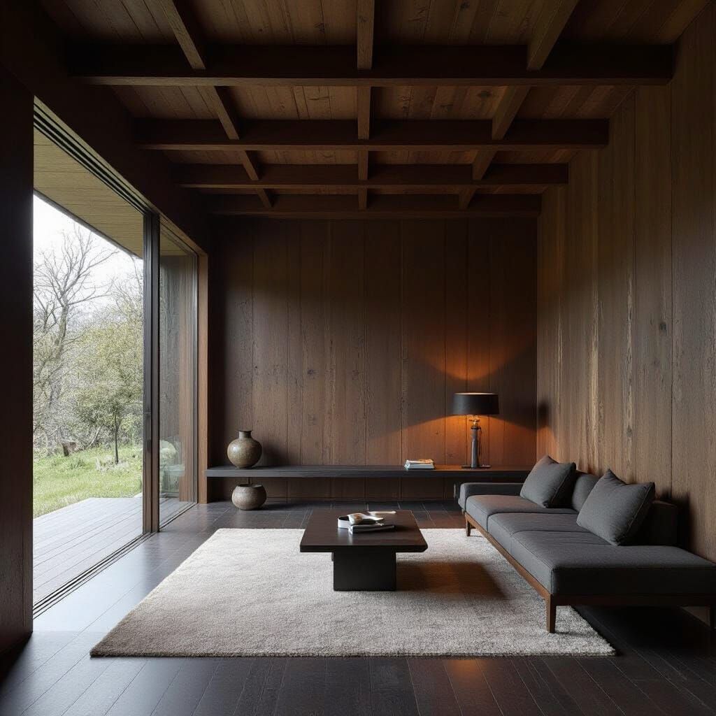 Dimly Lit Timber Room in Minimalist Style
