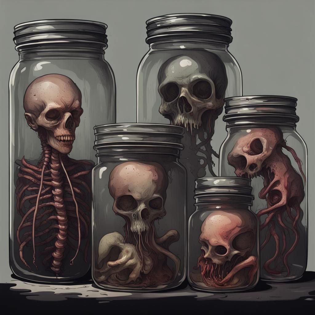 Horror Image: Preserved Body Parts in Jars