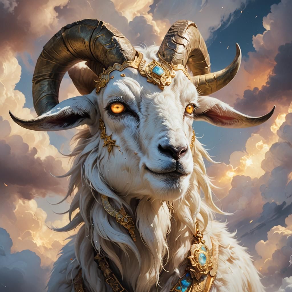 Snow God Goat Portrait in Dreamlike Style