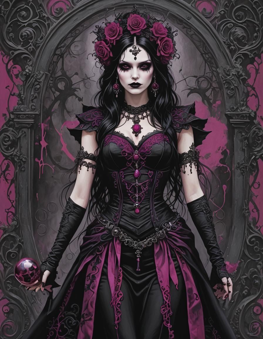 Gothic Goddess in Black and Magenta Portrait