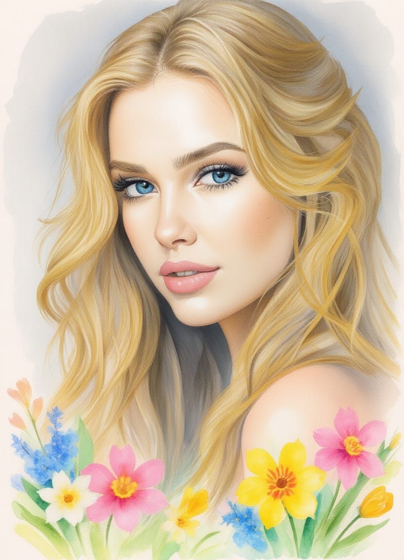 Beautiful Woman Portrait in Pencil Sketch Style