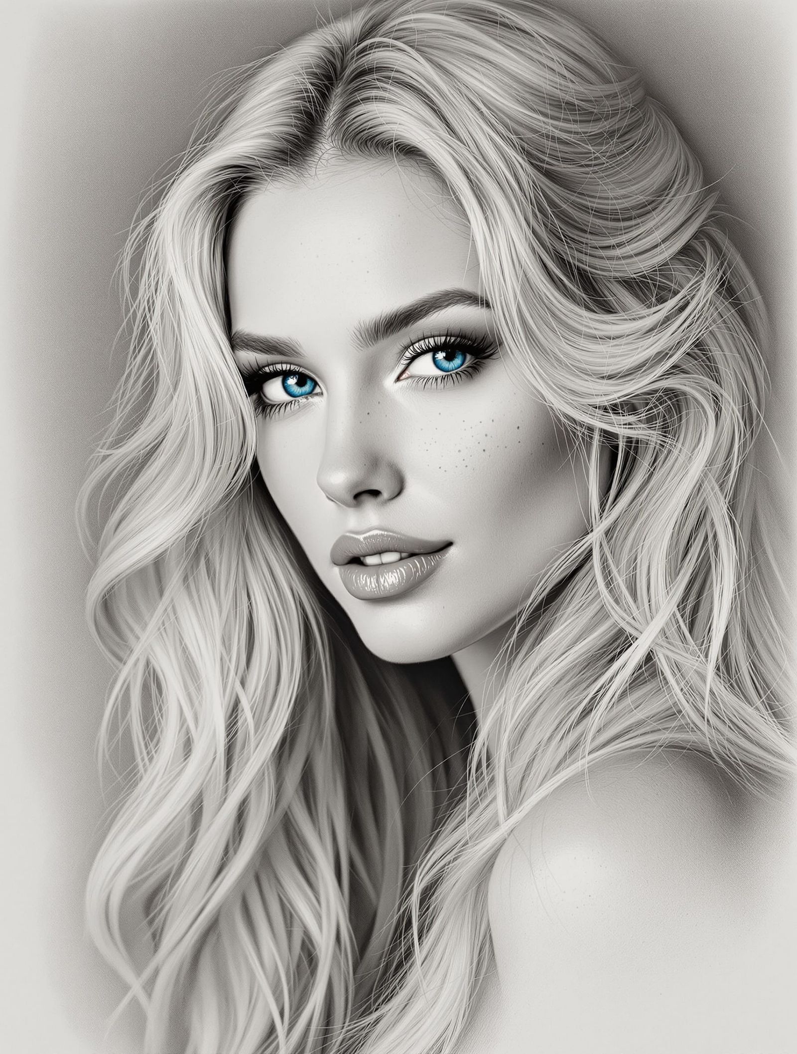 Beautiful Woman Portrait in Pencil Sketch Style