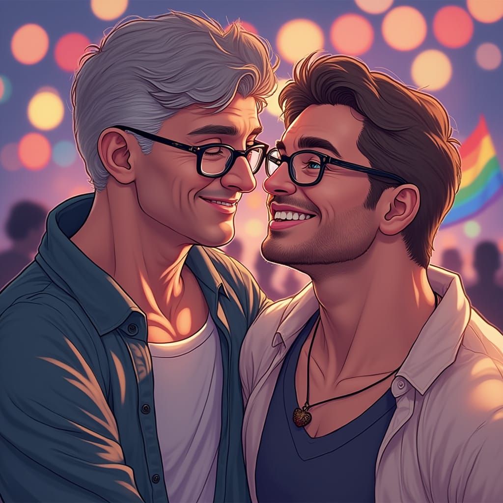 Couple Hugs at Gay Pride Party