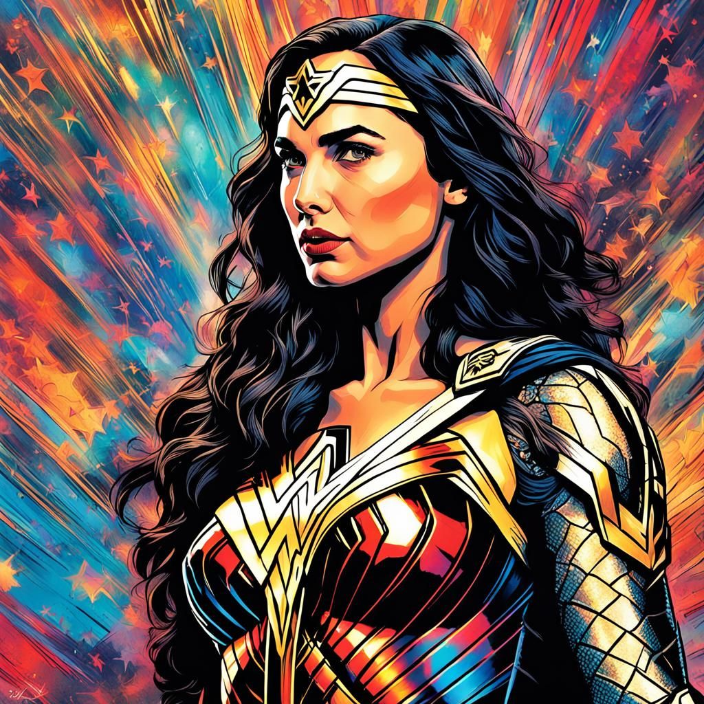 Wonder Woman in Graphic Novel Style with Metallic Ink