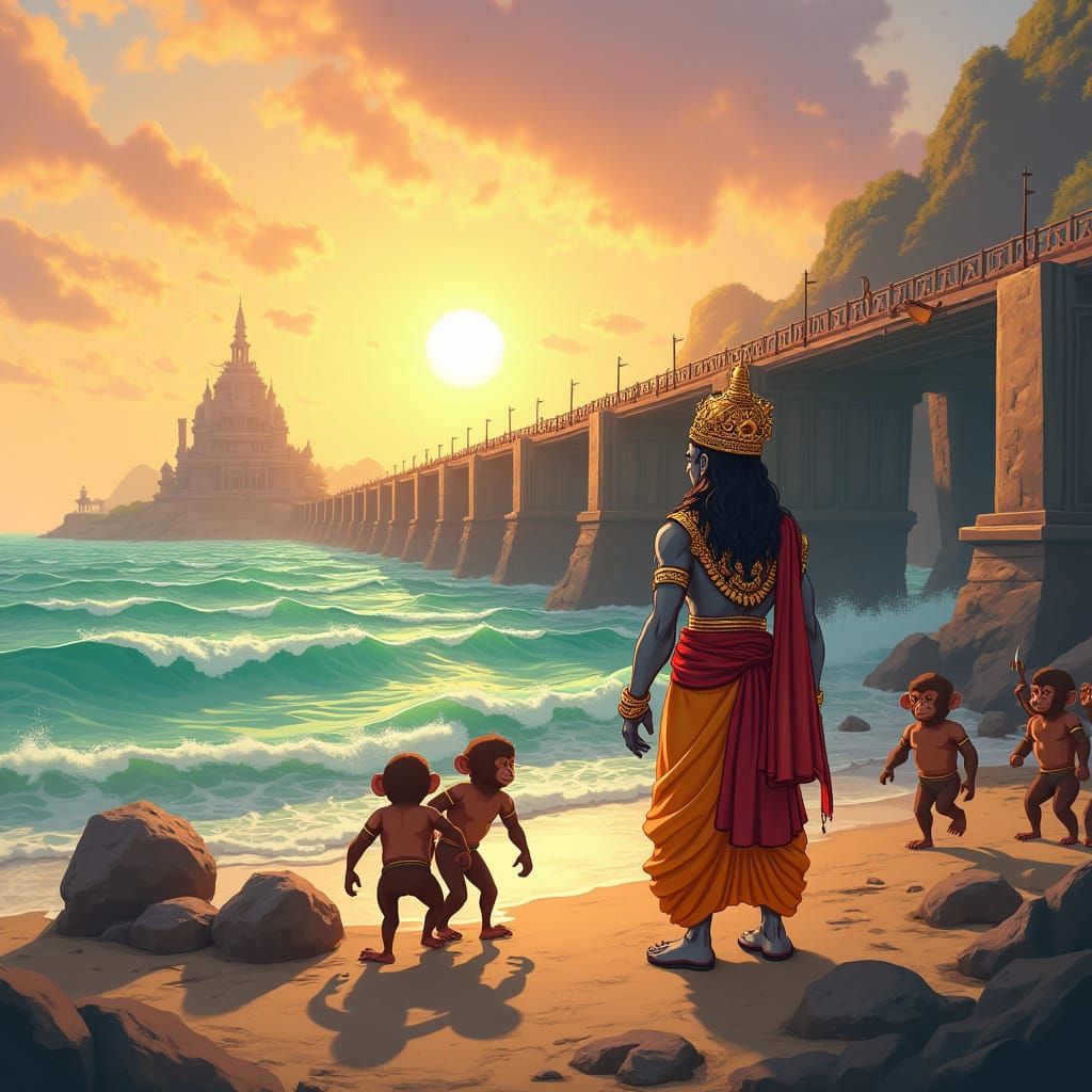 Epic 3D Cartoon of Lord Rama Building Ram Setu