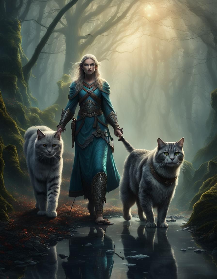 Freya in Misty Forest: Dark Fantasy Art