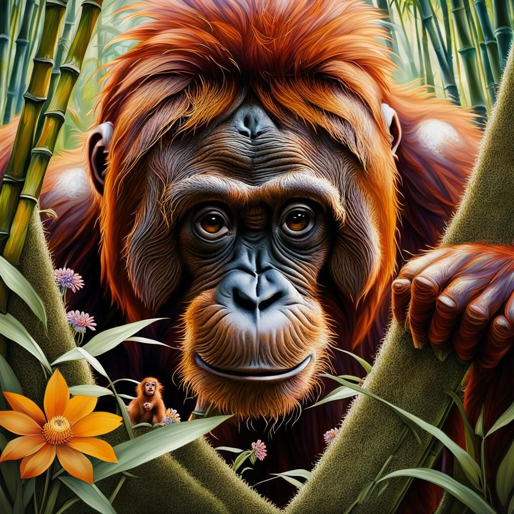 Orangutan Glimpse: A Jungle World Through Broken Glass