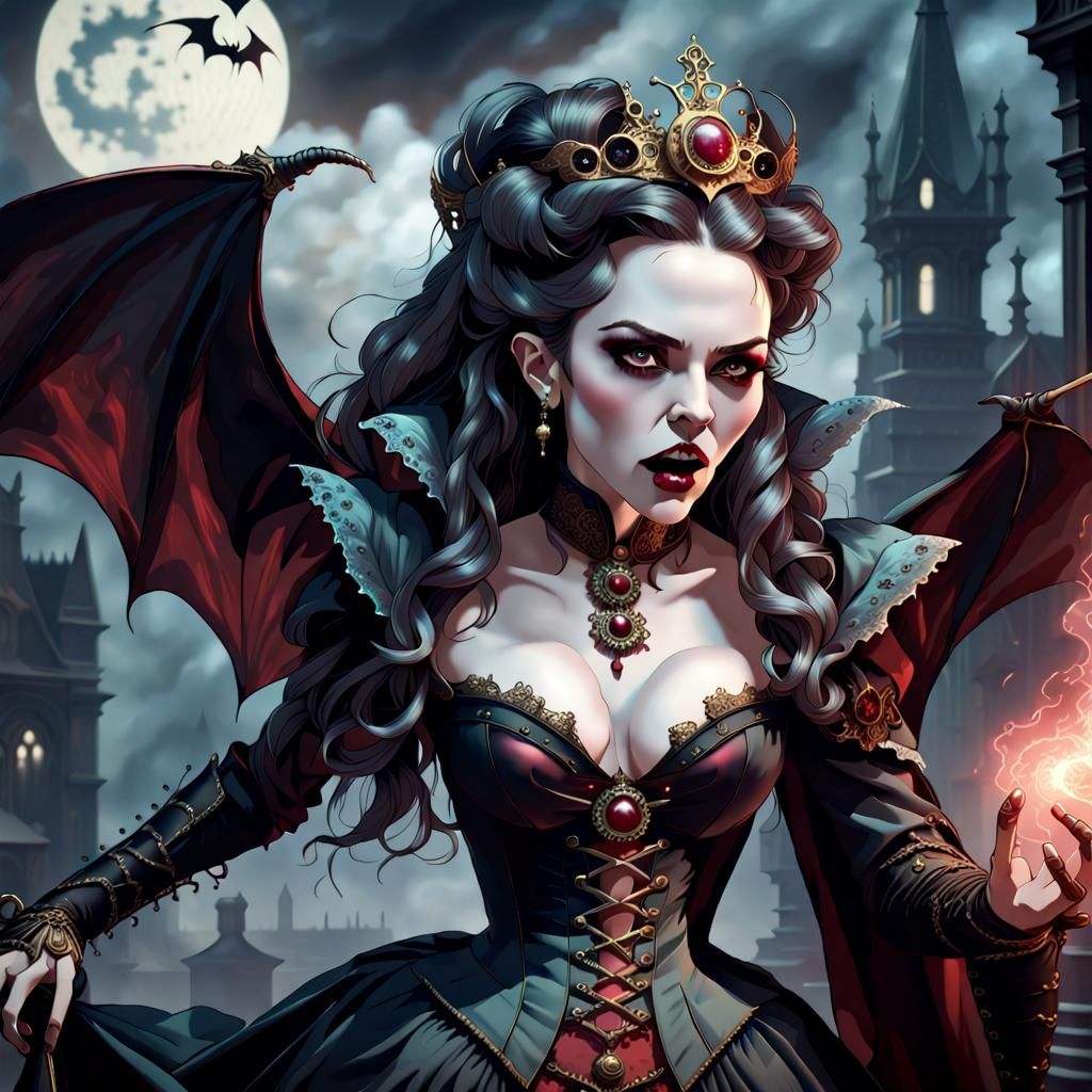 Vampire Queen: Victorian Steampunk Dreamscape in 8k