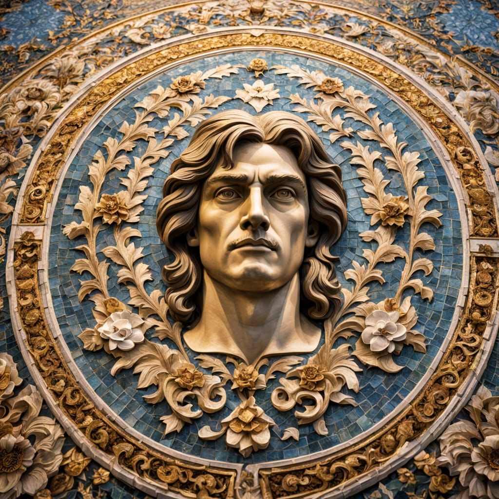 Baroque Mosaic Tombstone Sculpture in Renaissance Style